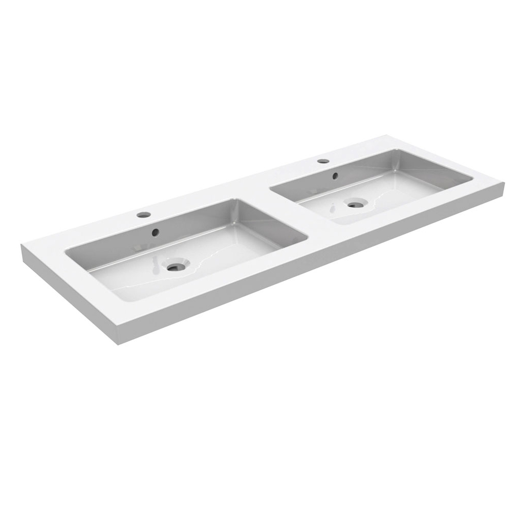 Wiesbaden Kera Wastafel  Dubbel 120cm Keramiek Glans Wit